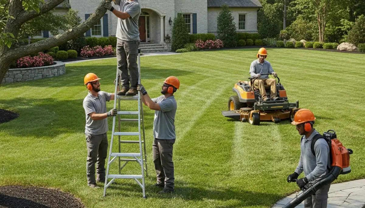 Salisbury, MD tree service crew providing professional lawn care for local residential properties