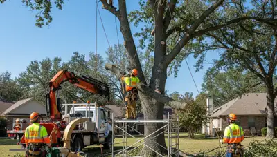 Tree removal crew safely removing a damaged tree in Salisbury, MD
