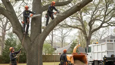 Tree removal crew safely removing a damaged tree in Salisbury, MD