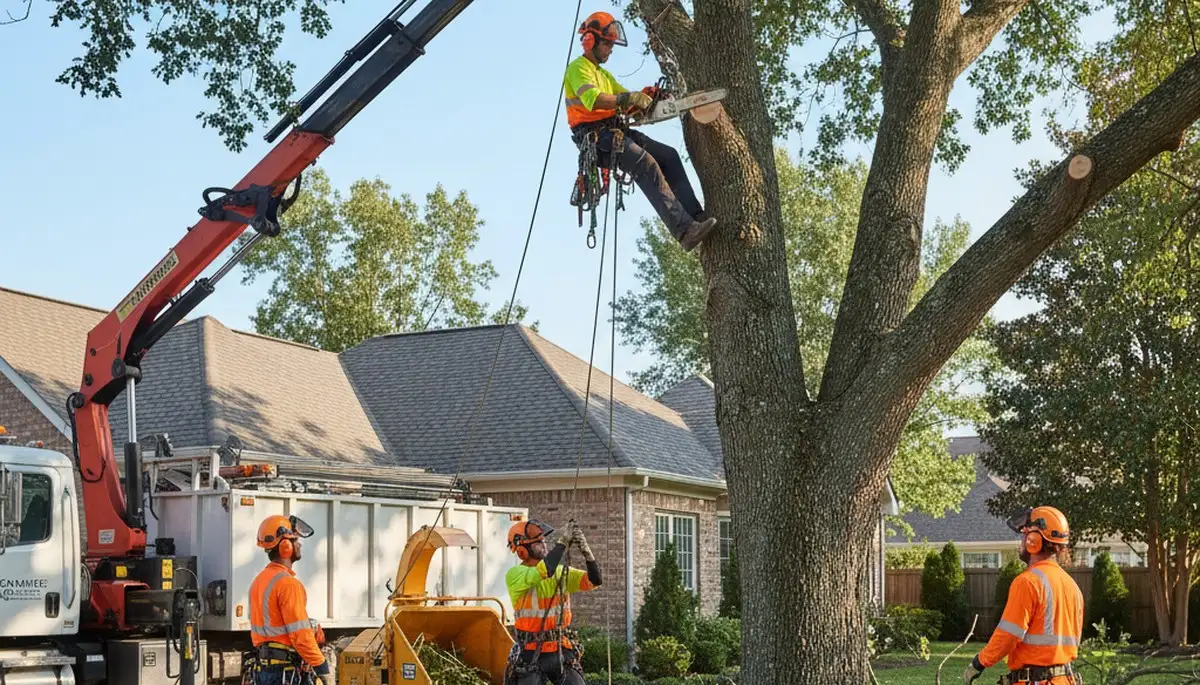 Tree removal crew safely removing a damaged tree in Salisbury, MD