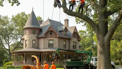 Tree service crew in Salisbury, MD removing a tree for safe property protection
