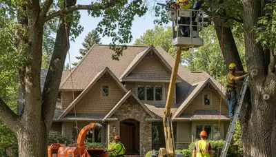 Tree service crew removing a tree in Salisbury, MD for safe property maintenance
