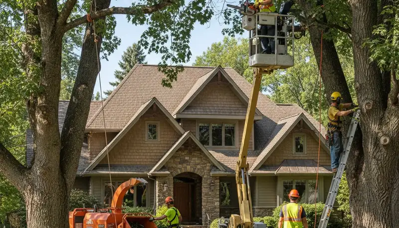 Tree service crew removing a tree in Salisbury, MD for safe property maintenance