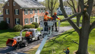 Tree service crew in Salisbury, MD removing a tree for safe property clearing