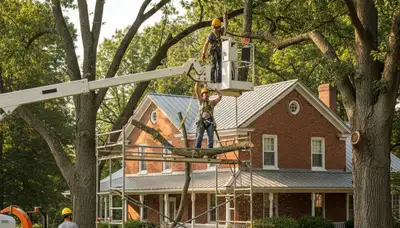 Professional tree service in Salisbury, MD removing a tree near a residential property