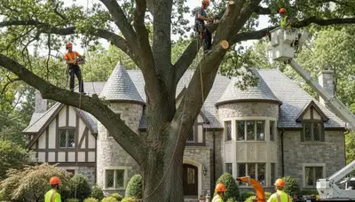 Tree service crew removing a tree in Salisbury, MD for safe property cleanup