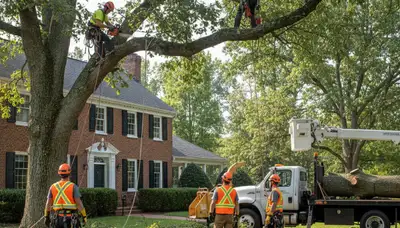 Professional tree service crew in Salisbury, MD removing a tree with equipment