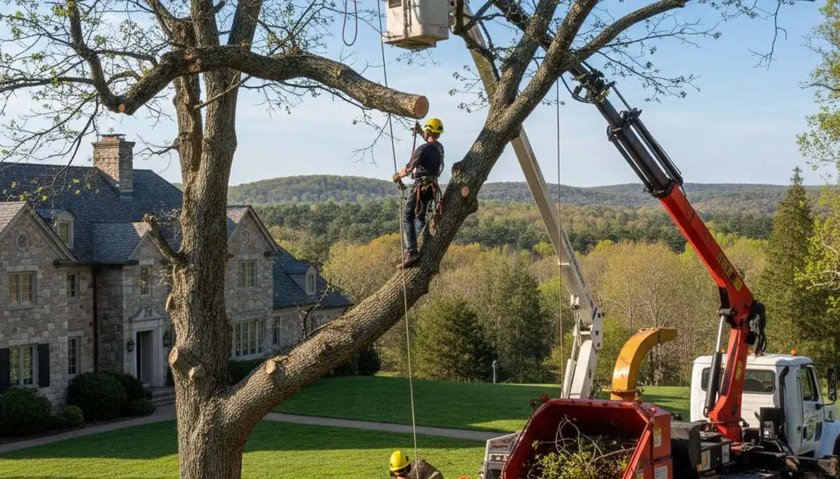 Tree service crew removing a tree in Salisbury, MD for safe property protection