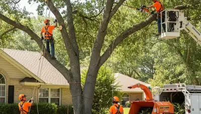 Tree service crew trimming trees in Salisbury, MD for safe, precise canopy care